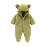 Toddler Jumpsuits For Boy Baby Footie Snowsuit Winter Onesie Cartoon Bear Warm Hooded Outfits For Girls Boys Green Comfortable Playwear 6 Months-9 Months